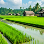Rural Village Scene**

A vibrant scene depicting a lush green rice field in a rural Bangladeshi village, with a clear river flowing nearby. Modest, fully clothed villagers are engaged in traditional activities such as farming and crafting. In the background, traditional Bengali houses with intricate designs can be seen. The sky is clear with scattered clouds, creating a warm and inviting atmosphere. Perfect anatomy, correct proportions, natural pose, well-formed hands, proper finger count, natural body proportions, professional photography, high quality, safe for work, appropriate content, fully clothed, family-friendly.

**