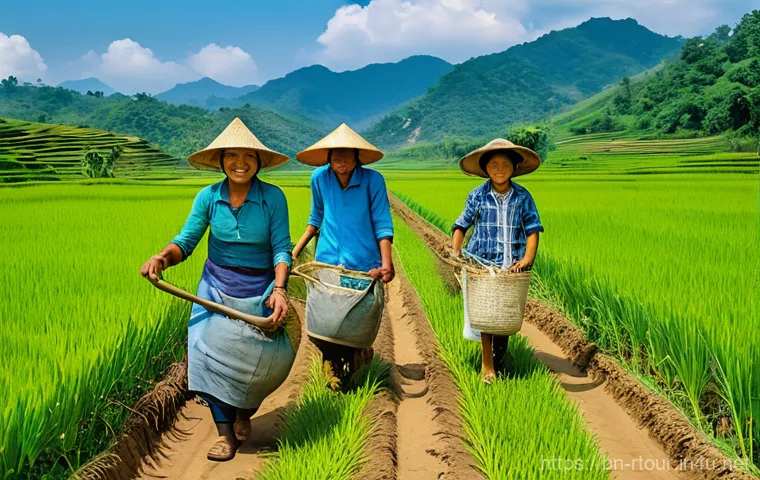 농촌관광기획사 직무 성공 사례 - A serene and picturesque rural village scene depicting local empowerment and cultural exchange. In t...