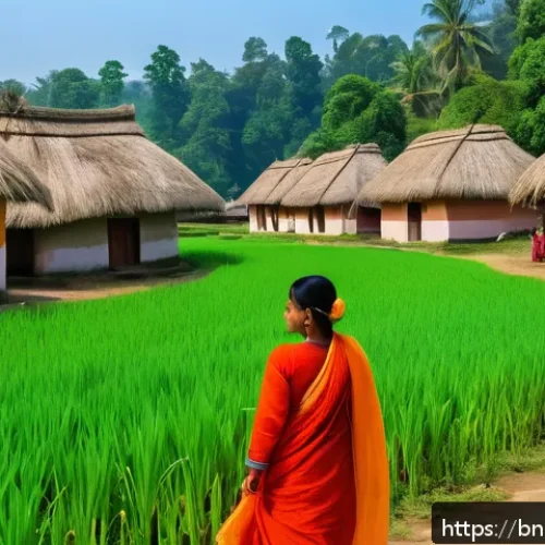 Home 30 농촌관광기획사 커리어 관리 - A vibrant rural tourism scene in a Bengali village during daytime, featuring local men and women wea...