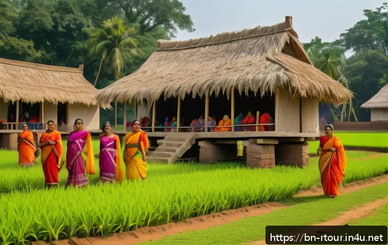 농촌관광기획사 업무 책임 - A vibrant rural village scene in Bengal during a cultural festival, featuring local Bengali men and ...