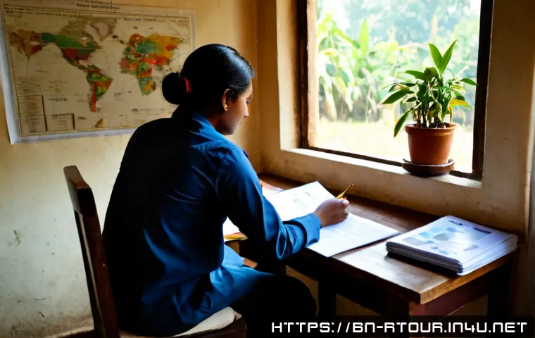 농촌관광기획사 자격증 준비 과정 - Photorealistic rural tourism planner certification preparation scene in Bangladesh, a focused adult ...